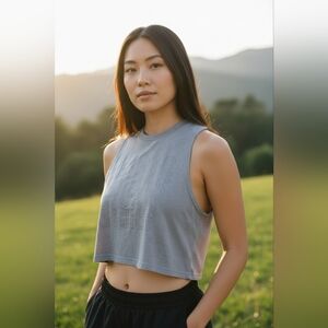 Adidas Women’s Cropped Muscle Tank Gray Sleeveless Graphic Logo Top Size XL